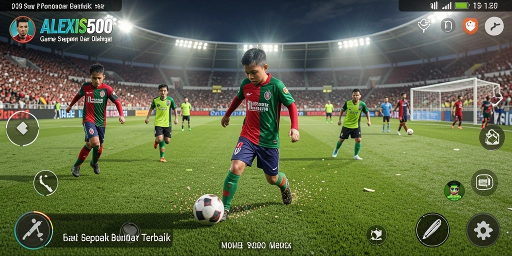 Tampilan dinamis gameplay sepak bola di ALEXIS500 yang mendebarkan.