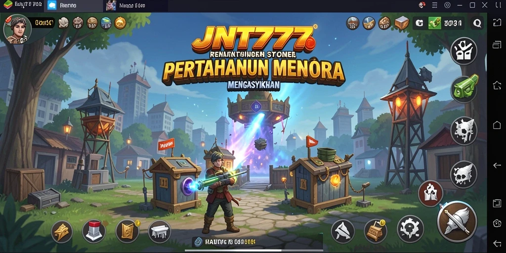 Screenshot menunjukkan aksi seru dalam permainan Tower Defense JNT777.