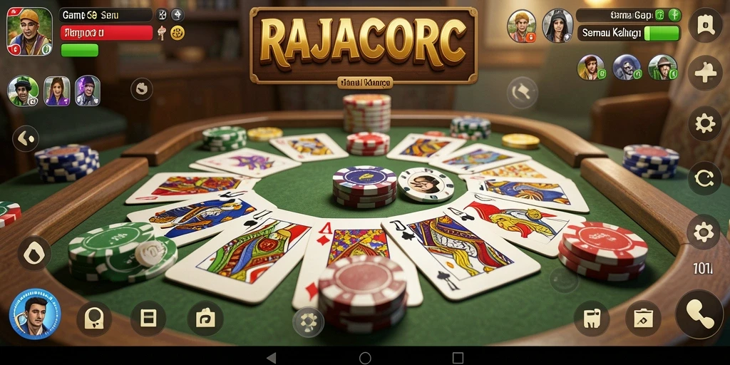 Screenshot gameplay RAJACORC yang menunjukkan suasana seru permainan Gaple.