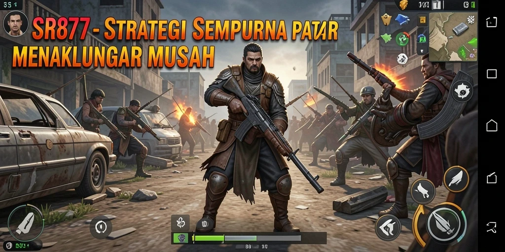 Tangkapan layar SR877 menampilkan aksi intens pertempuran strategi.